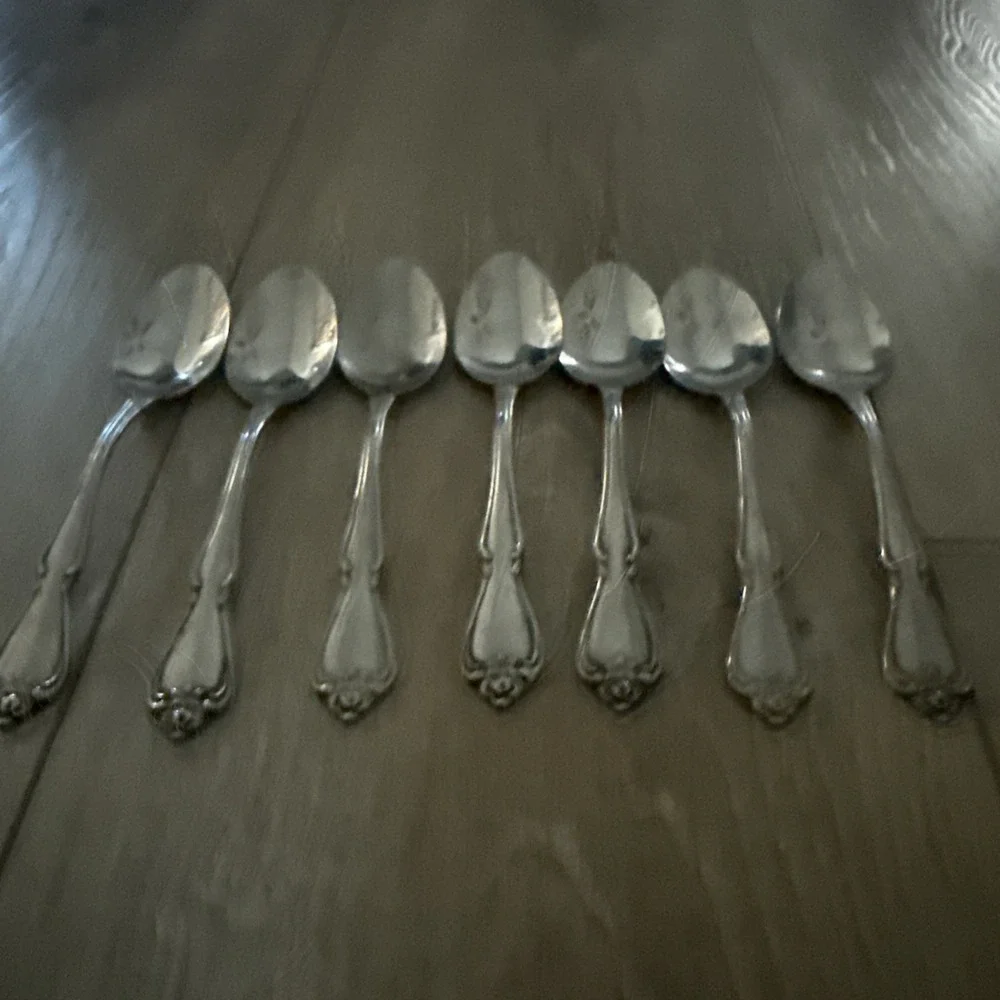 Set of 7 Oneida Stainless Teaspoon‎ Arbor Rose True Rose Flatware Glossy 6in
